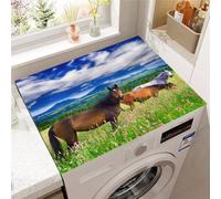 FANSU Washer and Dryer Top Protector Mat, Absorbent Quick Dry Washer and Dryer Top Cover Pad 3D Horse Pattern Anti Slip Washing Machine Dust Cover Mat for Laundry Room (Grassland,50x50cm)