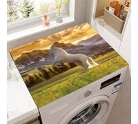 FANSU Washer and Dryer Top Protector Mat, Absorbent Quick Dry Washer and Dryer Top Cover Pad 3D Horse Pattern Anti Slip Washing Machine Dust Cover Mat for Laundry Room (Sunset,50x60cm)
