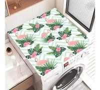 FANSU Washer Dryer Top Protector, 3D Flamingo Pattern Absorbent Anti Slip Washer Dryer Top Cover Quick Dry Washing Machine Cover Mat Washing Machine Protector Mat (Green Leaf,50x50cm)