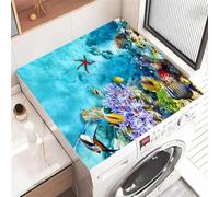 FANSU Washer Dryer Top Protector, 3D Marine Animal Pattern Absorbent Anti Slip Washer Dryer Top Cover Quick Dry Washing Machine Cover Mat Washing Machine Protector Mat (Coral,40x50cm)