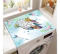 FANSU Washer Dryer Top Protector, Absorbent Anti Slip Washer Dryer Top Cover Quick Dry Washing Machine Cover Mat 3D Dreamcatcher Print Washing Machine Protector Mat (Blue Flower,50x60cm)