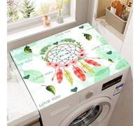 FANSU Washer Dryer Top Protector, Absorbent Anti Slip Washer Dryer Top Cover Quick Dry Washing Machine Cover Mat 3D Dreamcatcher Print Washing Machine Protector Mat (Green Leaf,50x50cm)