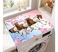 FANSU Washer Dryer Top Protector, Absorbent Anti Slip Washer Dryer Top Cover Quick Dry Washing Machine Cover Mat Washable 3D Horse Print Washing Machine Protector Mat (Cherry Blossom,50x50cm)