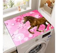 FANSU Washer Dryer Top Protector, Absorbent Anti Slip Washer Dryer Top Cover Quick Dry Washing Machine Cover Mat Washable 3D Horse Print Washing Machine Protector Mat (Pink Flower,50x60cm)