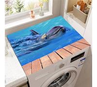 FANSU Washer Dryer Top Protector, Absorbent Anti Slip Washer Dryer Top Cover Quick Dry Washing Machine Cover Mat Washable 3D Dolphin Print Washing Machine Protector Mat (Dolphin,40x50cm)