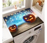 FANSU Washer Dryer Top Protector, Happy Halloween Absorbent Anti Slip Washer Dryer Top Cover Quick Dry Washing Machine Cover Mat Washable Washing Machine Protector Mat (Pumpkin Lantern,50x60cm)