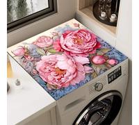 FANSU Washer Dryer Top Protector, Peony Flower Chinese Style Absorbent Anti Slip Washer Dryer Top Cover Quick Dry Washing Machine Cover Mat Washing Machine Protector Mat (Style 1,50x60cm)