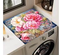 FANSU Washer Dryer Top Protector, Peony Flower Chinese Style Absorbent Anti Slip Washer Dryer Top Cover Quick Dry Washing Machine Cover Mat Washing Machine Protector Mat (Style 7,50x60cm)