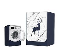 FANSU Washing Machine Cover Waterproof Dustproof Front Load Washer Dryer Machine Cover Protector Nordic Deer Sunscreen Washer Protection Tumble Dryer Cover Front Loading (White Marble,M (8-10kg))