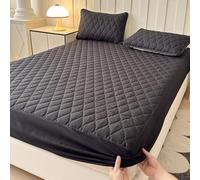 FANSU Waterproof Fitted Sheet, Solid Color Bed Sheet Elastic Diamond Check Bedspreads, Comfortable and Soft Bedcover Bedding Thickened Bedspreads (Black,200x200cm)