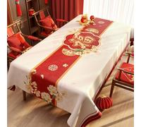 FANSU Waterproof Oilcloth Tablecloth, Garden Outdoor Tablecloth Rectangular Oil Proof PVC Plastic Table Cloth Chinese Style Table Cloths for Kitchen Dining Picnic (Magnolia Flower A,90x140cm)