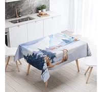 FANSU Waterproof Table Cloths, Rectangle 3D Fox Print Washable Tablecloth Stain-Resistant Oil-Proof Outdoor Table Cover for Casual Kitchen Party Garden Dinning (Snowfield,100x140cm)