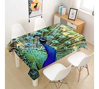FANSU Waterproof Table Cloths Rectangle Dust-Proof Tablecloth Stain-Resistant 3D Peacock Print Washable Oil-Proof Outdoor Table Cover for Kitchen Dinning Tabletop (Dark Blue,140x220cm)