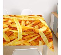 FANSU Waterproof Table Cloths Rectangle Dust-Proof Tablecloth Stain-Resistant 3D Print Washable Anti-Fading Oil-Proof Outdoor Table Cover for Kitchen Dinning Tabletop (French Fries,140x220cm)