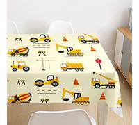 FANSU Waterproof Table Cloths Rectangle Dust-Proof Tablecloth Stain-Resistant Child Cartoon Washable Anti-Fading Oil-Proof Outdoor Table Cover for Kitchen Dinning Tabletop (Yellow Truck,140x140cm)