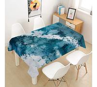 FANSU Waterproof Table Cloths, Rectangle Washable Tablecloth Stain-Resistant 3D Abstract Watercolor Print Oil-Proof Outdoor Table Cover for Casual Kitchen Party Garden Dinning (Teal,140x200cm)