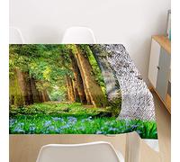 FANSU Waterproof Table Cloths, Rectangle Washable Tablecloth Stain-Resistant Forest Landscape Print Oil-Proof Outdoor Table Cover for Casual Kitchen Dinning Party Decoration (Forest F,140x140cm)