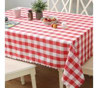 FANSU Wipe Clean Tablecloth Rectangular, Classic Plaid Table Cloth Rectangle,Dining Table Cover for Kitchen Picnic Garden Table,Decorations for Sommer Spring (Red,1.4 * 2.0m)