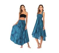 FANSU Women's Maxi Skirt Summer Bohemia, 2 in 1 Elastic High Waist Pleated A-line Flared Maxi Skirts Elegant Pleated Flowy Long Dresses for Summer Party Beach Exotic (Blue,One Size)