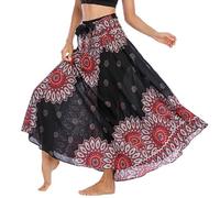 FANSU Women's Maxi Skirt Summer Bohemia, 2 in 1 Elastic High Waist Pleated A-line Flared Maxi Skirts Elegant Pleated Flowy Long Dresses for Beach Party (Black)