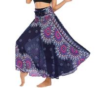 FANSU Women's Maxi Skirt Summer Bohemia, 2 in 1 Elastic High Waist Pleated A-line Flared Maxi Skirts Elegant Pleated Flowy Long Dresses for Beach Party (Dark Blue)