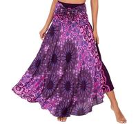 FANSU Women's Maxi Skirt Summer Bohemia, 2 in 1 Elastic High Waist Pleated A-line Flared Maxi Skirts Elegant Pleated Flowy Long Dresses for Summer Party Beach (Mandala Rose Red)