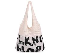 FanSynrare Crochet Tote Bag, Mesh Beach Bag Knit Summer Hobo Bag Vacation Boho Tote Bag for Women (Black Alphabet)