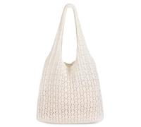 FanSynrare Crochet Tote Bag, Mesh Beach Bag Knit Summer Hobo Bag Vacation Boho Tote Bag for Women (Cream)