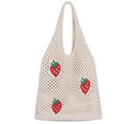 FanSynrare Crochet Tote Bag, Mesh Beach Bag Knit Summer Hobo Bag Vacation Boho Tote Bag for Women (Strawberry Apricot)