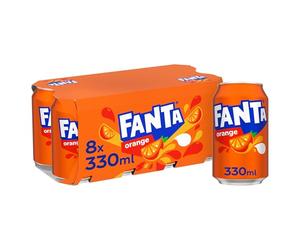 Fanta Orange Soft Drink Cans, 8 x 330 mL
