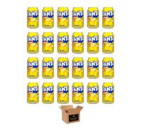 Fanta - Original Fruit Flavoured Sparkling Fizzy Soft Variety Drinks, Cans Bottles | Orange, Lemon, Fruit Twist, Pineapple & More | Regular & 0 Sugar | (Cans 24 pack- 330ml, Lemon)