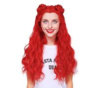 FantaLook Long Red Curly Wig with 2 Bows Halloween Costume (Large Size)