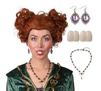 FantaLook Short Hearts Reddish Style Brown Heat Resistant Wig with Teeth Necklace Earrings for Halloween Party