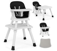 FANTASK 6-in-1 Children's Highchair, Combination Highchair, Dining Chair, Learning Table, Building Block Table and Children's Seating Set with Safety Belt and Removable Tray (Black)