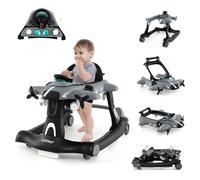 FANTASK 6 in 1 Folding Pushchair - Adjustable Height with Speed - Babywalker Plane with Removable Music Box and Lunch Tray for 6 Months and Up - Grey