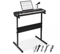 FANTASK 61 Keys Digital Piano, Children's Keyboard with Adjustable Stand, Microphone & Music Stand, Electronic Children's Piano with Sounds, Demos & Rhythms, for Children from 3 Years (Black)