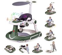 FANTASK 7-in-1 Walker with Removable Canopy, Height Adjustable with Playboard, Music, Light and Wheels, No Walking with Adjustable Speed for Babies 6 Months + (Green)