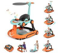 FANTASK 7-in-1 Walker with Removable Canopy, Height Adjustable with Playboard, Music, Light and Wheels, No Walking with Adjustable Speed for Babies 6 Months + (Orange)