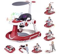 FANTASK 7-in-1 Walker with Removable Canopy, Height Adjustable with Playboard, Music, Light and Wheels, No Walking with Adjustable Speed for Babies 6+ Months (Wine Red)