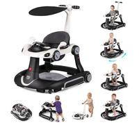 FANTASK 7-in-1 Walker with Removable Canopy, Height Adjustable with Playboard, Music, Light and Wheels, No Walking with Adjustable Speed for Babies from 6 Months (Black)