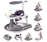 FANTASK 7-in-1 Walker with Removable Canopy, Height Adjustable with Playboard, Music, Light and Wheels, No Walking with Adjustable Speed for Babies 6 Months and Up (Grey)