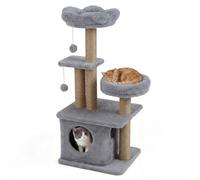FANTASK 96 cm Cat Scratching Post with Cat Cave, Platform, Cat Bed, 2 Play Balls & Jute Posts, Sturdy Climbing Tree for Cats (Grey)