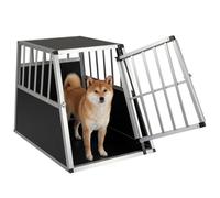 FANTASK Aluminium Dog Transport Box, Lockable Door & Removable Divider, Trapezoidal Dog Box for Car, Truck and Camping (89 x 69 x 50.5 cm)