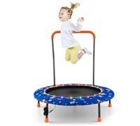 FANTASK Children's Trampoline Diameter 92 cm with Removable Handle, Mini Fitness Trampoline with LED Lighting, Indoor Outdoor Garden Trampoline for Children from 3-6 Years (Blue)