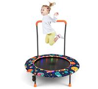 FANTASK Children's Trampoline Diameter 92 cm with Removable Handle, Mini Fitness Trampoline with LED Lighting, Indoor Outdoor Garden Trampoline for Children from 3-6 Years (Dark Blue)