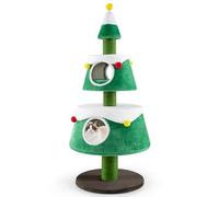FANTASK Large Christmas Tree Scratching Post with 2 Cat Caves & Sisal Scratching Posts & Toys & Plush Cushion, Kitten Play Activity Centre for Christmas, 59 x 153 cm (Green)