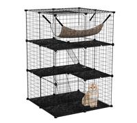 FANTASK Metal Wire Cage 3-Tier Large Cat Cage with Roof Window, Hammock, 2 Ladders & 3 Doors, Removable Kennel, Cat Enclosure for Cats Small Animals Indoor, 74 x 74 x 107 cm (Black)