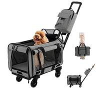 FANTASK Mobile Transport Box with Telescopic Handle & Wheels & Small Bag, Folding Travel Box for Small & Medium Pets