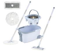 FANTASK Mop and Bucket, Mop and Bucket System with Wring Function, Waste Water Separation, 360° Rectangular and Round Mop Heads, Complete Mop Set for Wet and Dry Cleaning (Blue)