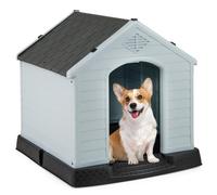 FANTASK Outdoor Plastic Dog Kennel, Dog Cave with Raised Base and Waterproof Roof, Waterproof Dog House for Garden, Indoor, Outdoor (70 x 65 x 71.5 cm, Grey)